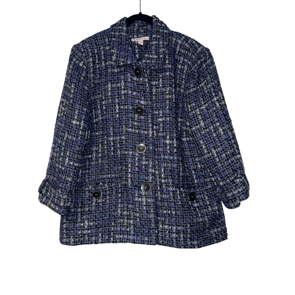 JM Collection Bouclé Tweed Button Front Jacket Womens 16 Blue Acrylic Blend